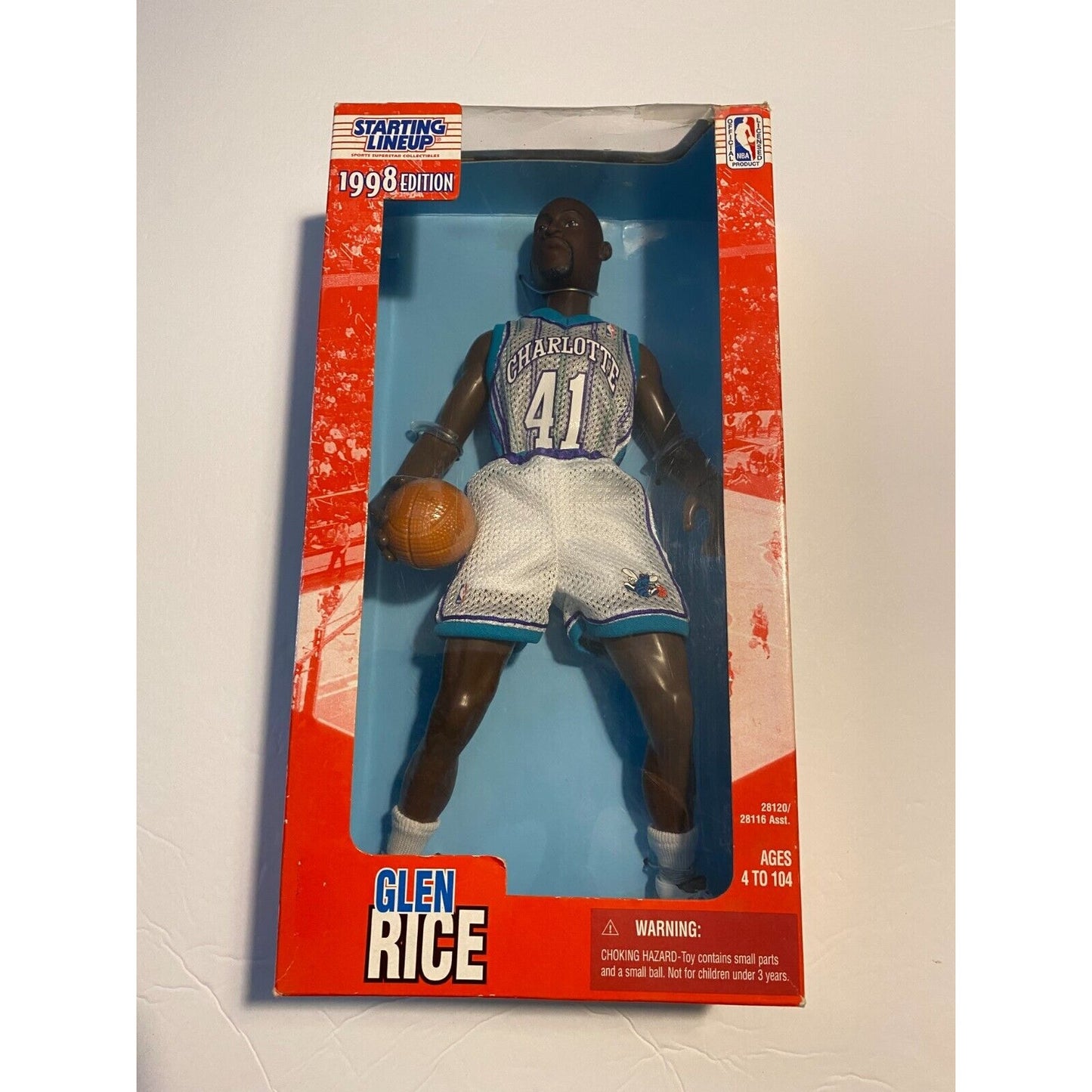 1998 STARTING LINEUP CHARLOTTE HORNETS GLEN RICE 11.5" ACTION FIGURE NIB