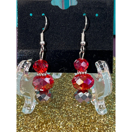 Red with Grey Bottom Dangle Earring Set Estate Sale Jewelry