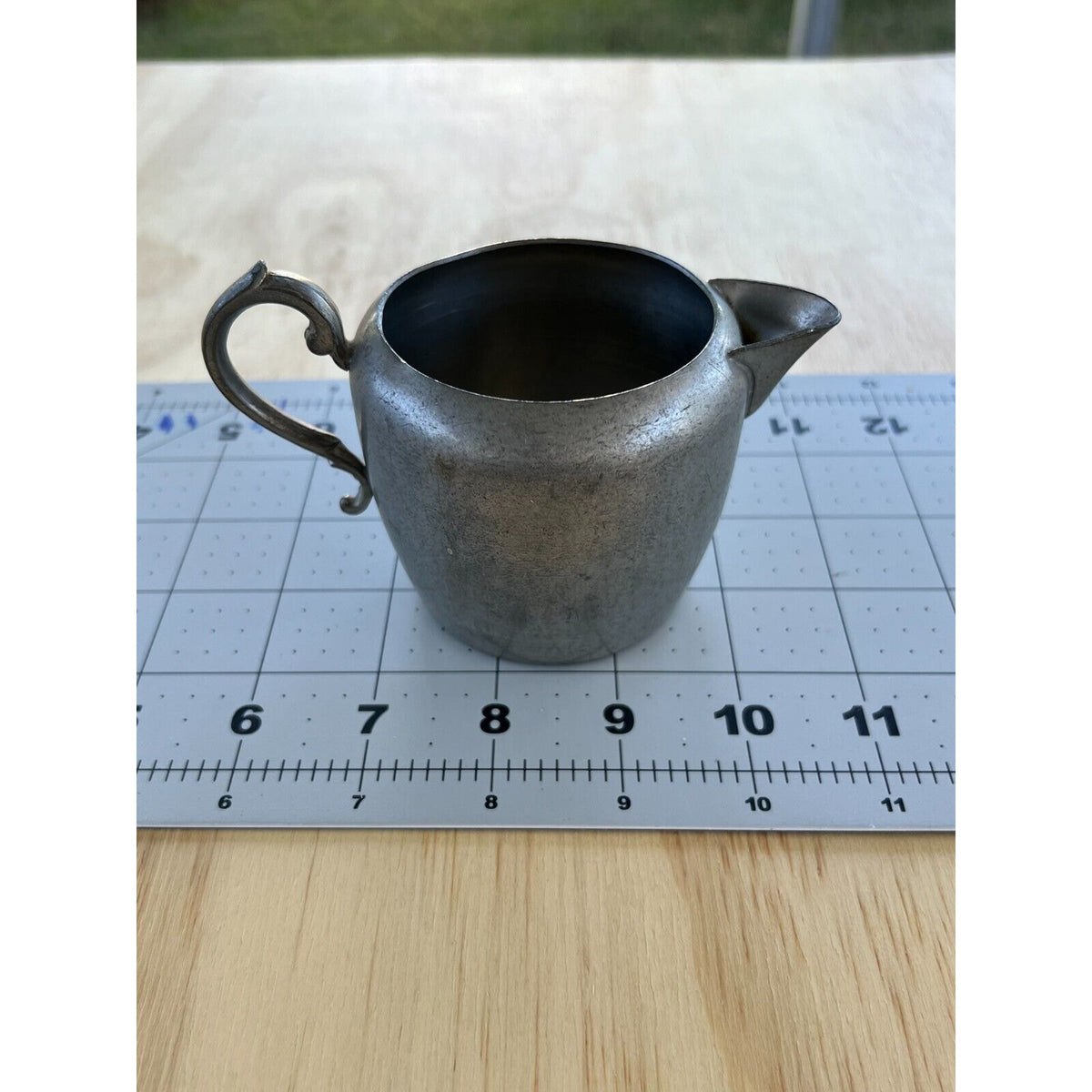 Old Colonial Vintage Pewter Creamer Pitcher Ornate Handle