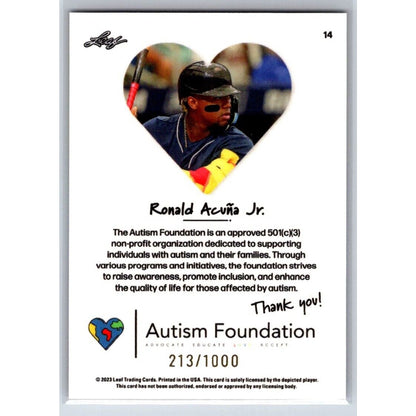 2023 Leaf Autism Foundation #14 Ronald Acuna Jr. Atlanta Braves