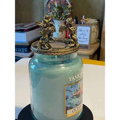 Angelic Metal Three Cherub Candle Topper (Candle not included)