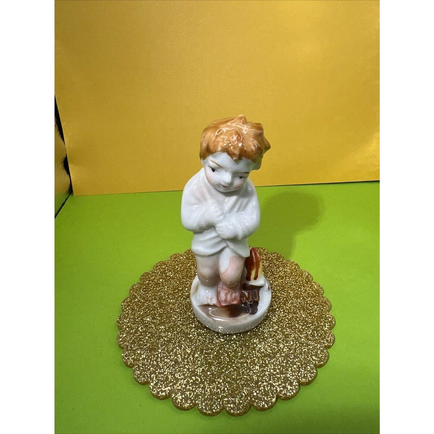 Vintage Occupied Japan Little Boy Campfire Porcelain Figurine 3.50” Tall