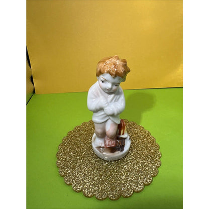 Vintage Occupied Japan Little Boy Campfire Porcelain Figurine 3.50” Tall