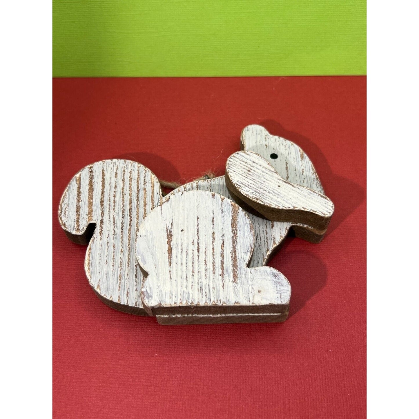 Wooden Squirrel Christmas Ornament 5" wide 4" tall hang or stand