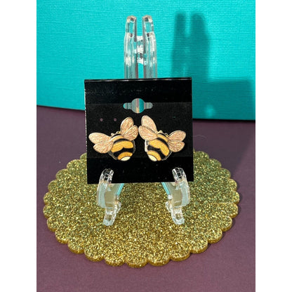 Honey Bees Yellow & Black Earrings Set Estate Sale Jewelry