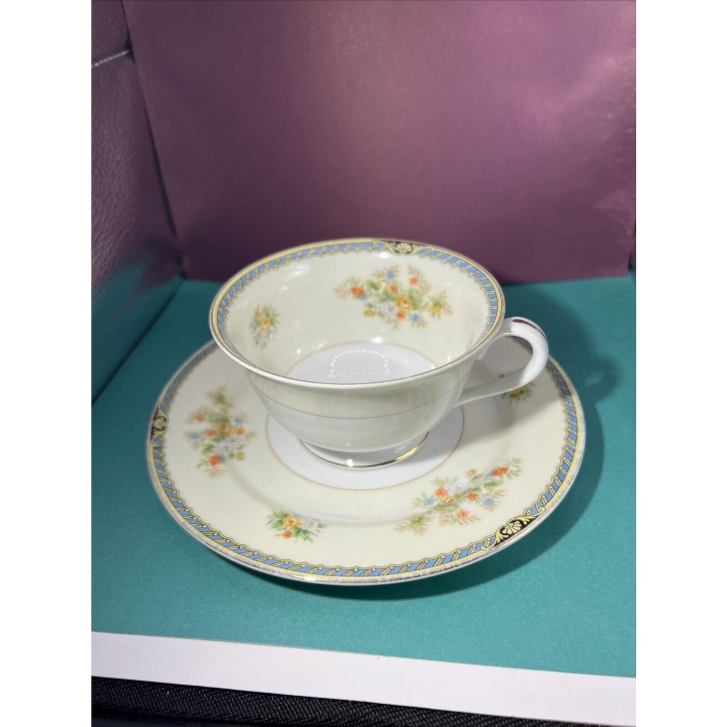 Footed Cup & Saucer Set Occupied Japan Vintage Chip on bottom of Cup