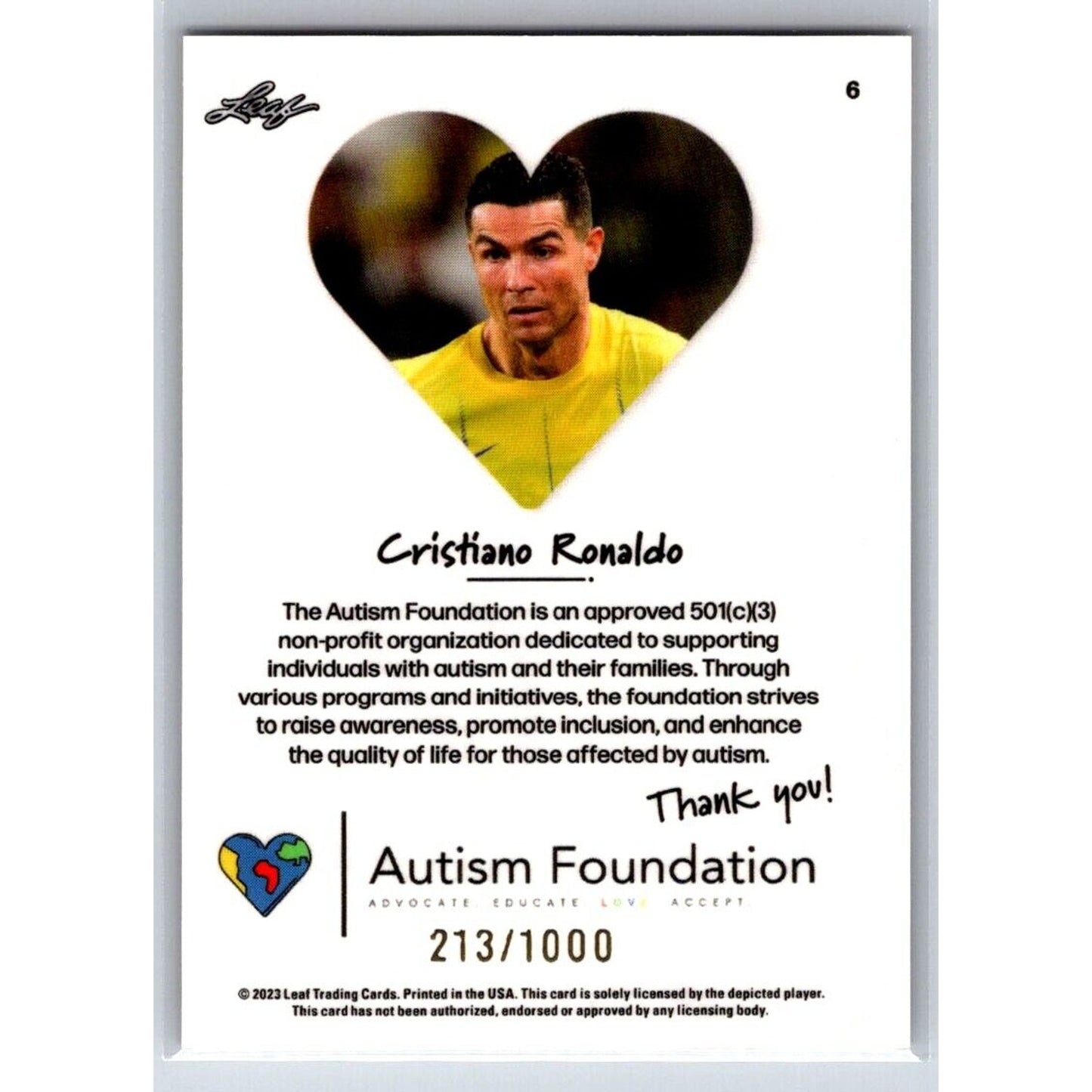 2023 Leaf Autism Foundation #6 Cristiano Ronaldo Soccer