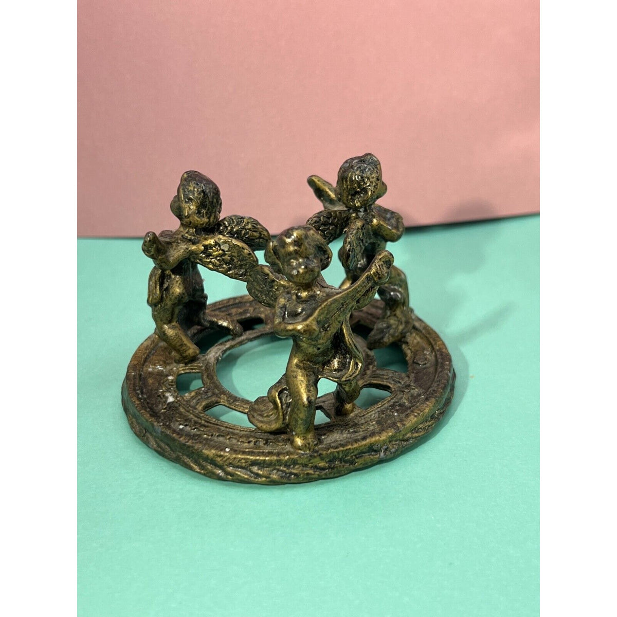 Angelic Metal Three Cherub Candle Topper (Candle not included)