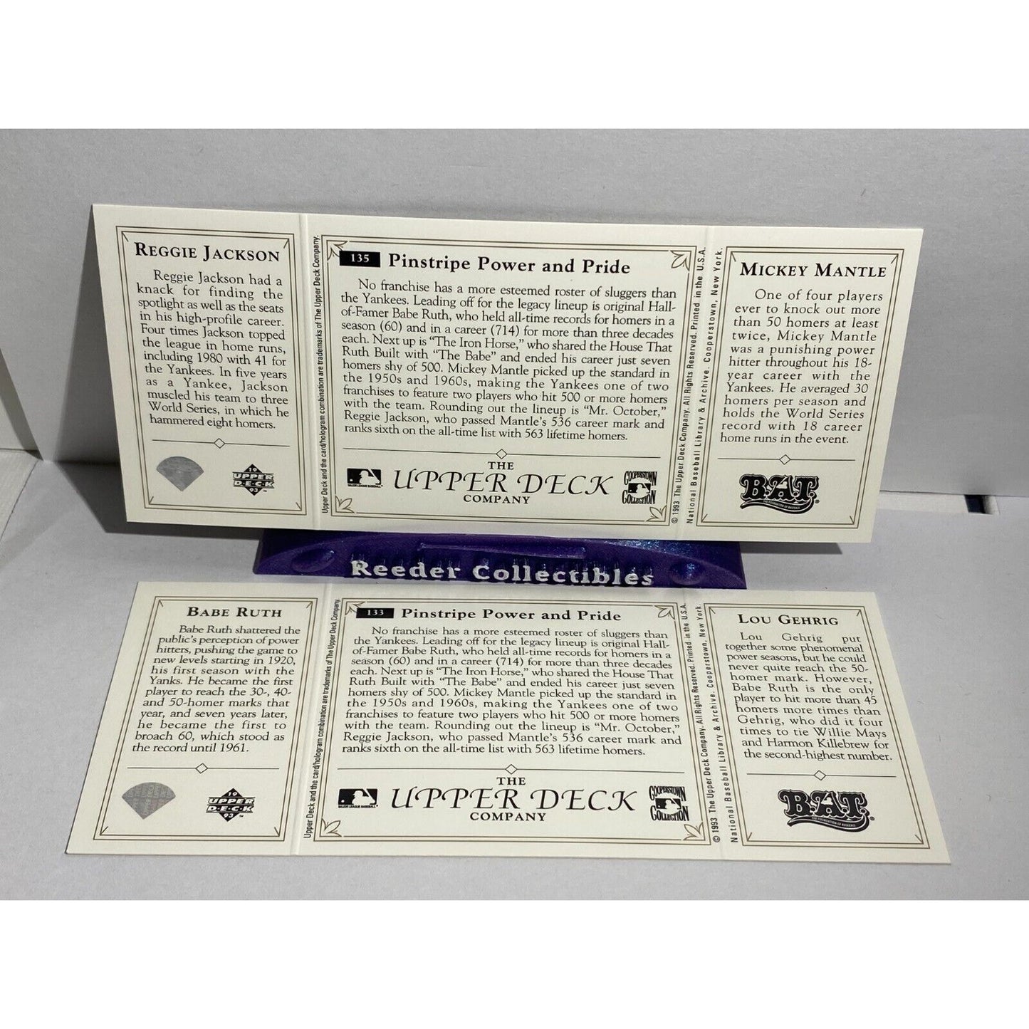 Mickey Mantle Babe Ruth Reggie Jackson Lou Gehrig 1993 Upper Deck NY Yankees