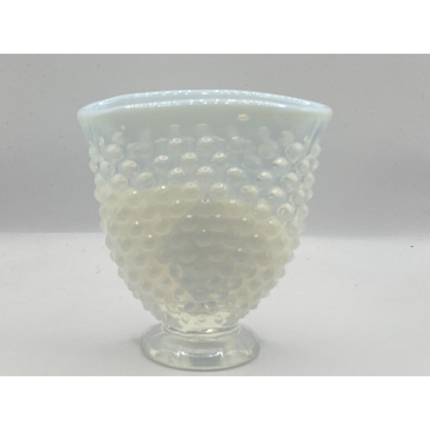 Fenton Hobnail 1950's White Clear glass miniature vase 3 5/8" tall Opalescent