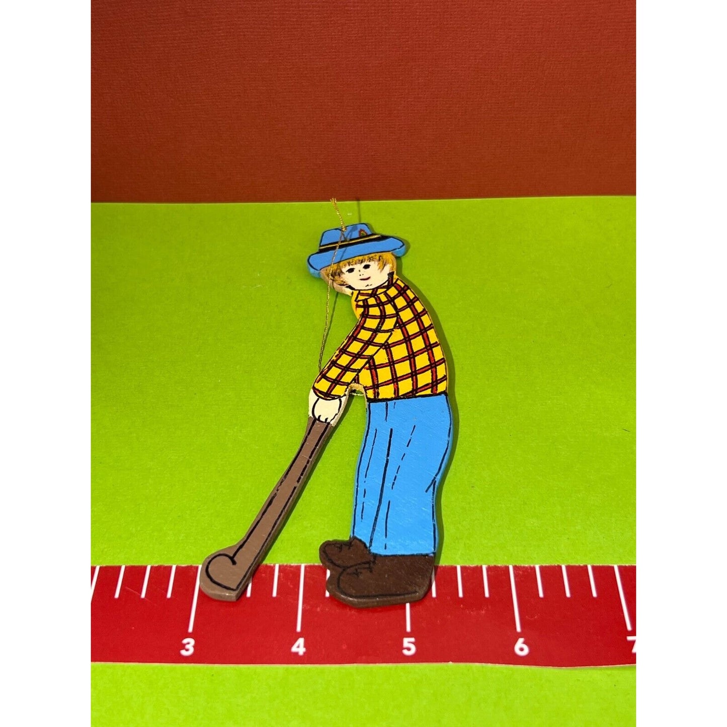 Wooden Golfer Plaid Hand Painted Christmas Ornament