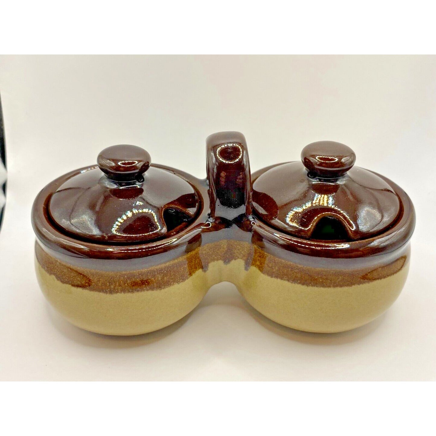 Vintage Jelly And Jam ServerWith Lids (No Spoons) Set Mini Crock Brown