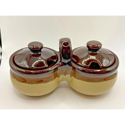 Vintage Jelly And Jam ServerWith Lids (No Spoons) Set Mini Crock Brown