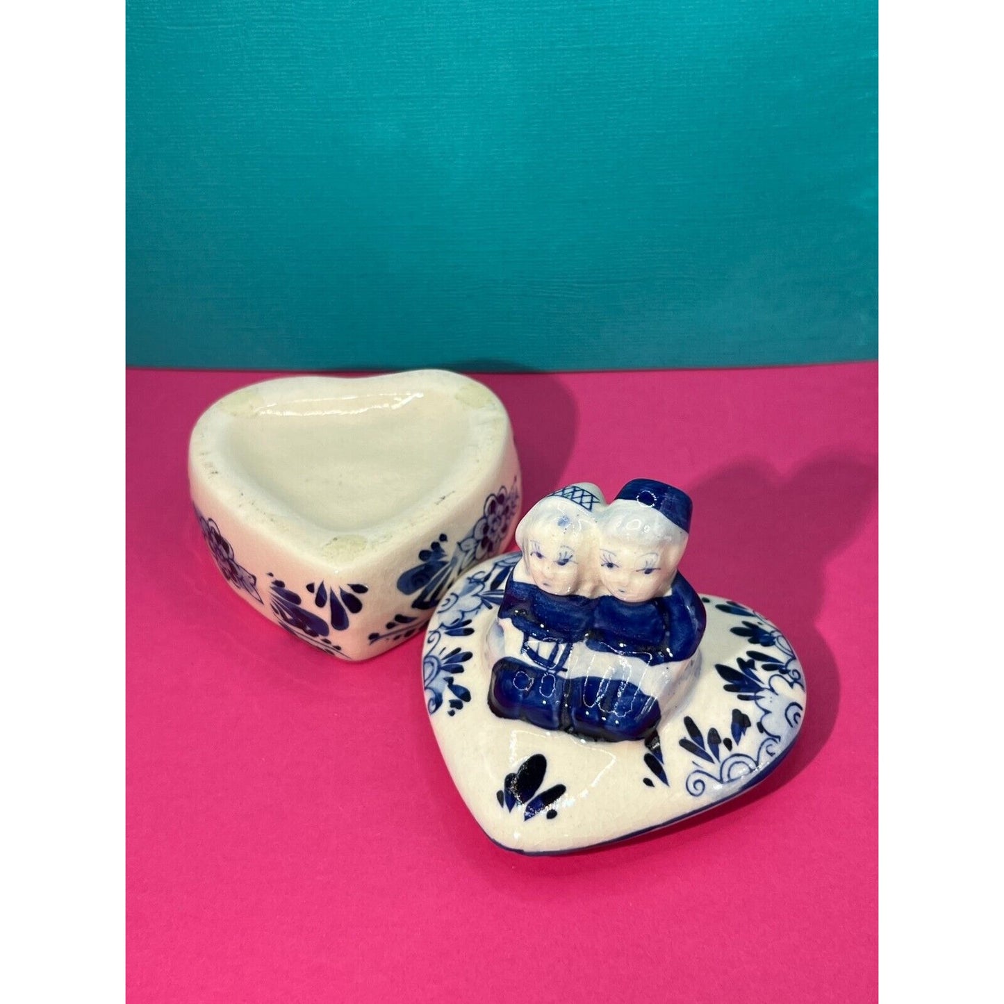 Delft Blue & White Dutch Boy & Girl Ceramic Trinket Box