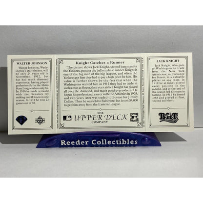 Walter Johnson Jack Knight 1993 Upper Deck Tri Fold BAT Washington Senators