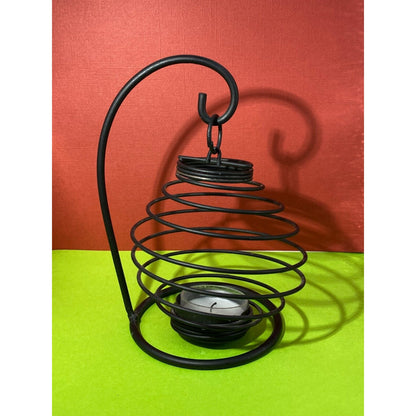 Metal Black Spiral Hanger and Glass Tealight Holder (used)