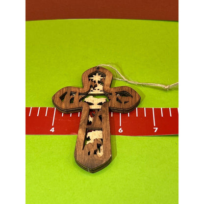 Wooden Nativity Christmas Hanging Cross Ornament AC1595