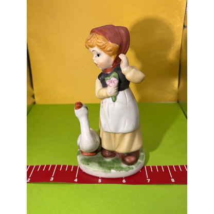 Windy Day Boy holding Dog and Girl with Duck Lot of 2 Figurines 5.5" height