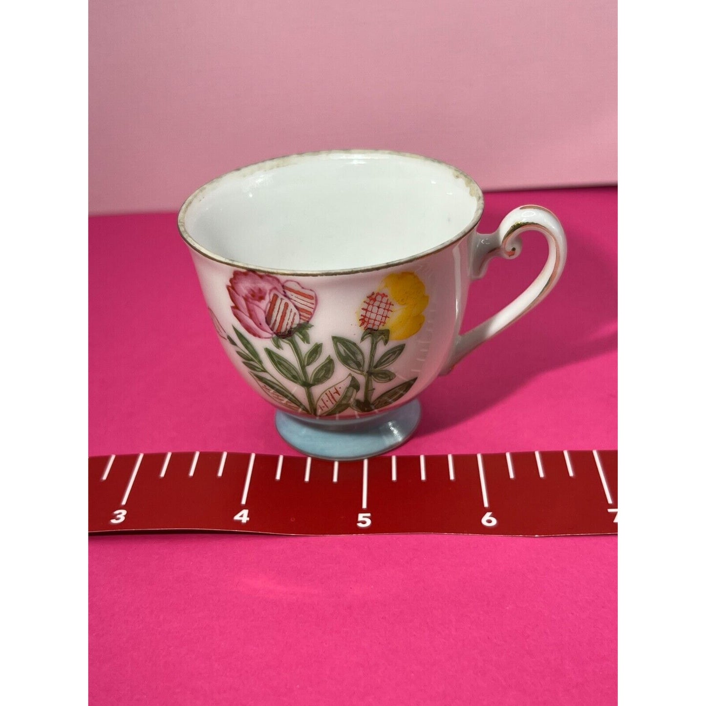 Miniature Mocco White Floral Tea Coffee Cup Made in Occupied Japan 2.5" Sm Chip