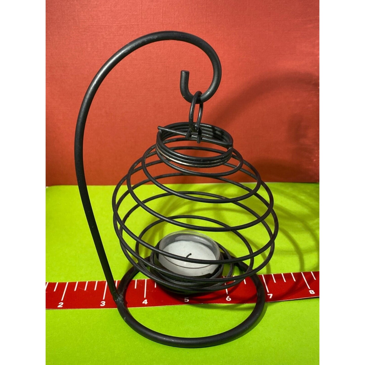 Metal Black Spiral Hanger and Glass Tealight Holder (used)