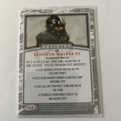 Kenneth Walker III 2022 Sage Artistry Silver Michigan State Seattle Seahawks