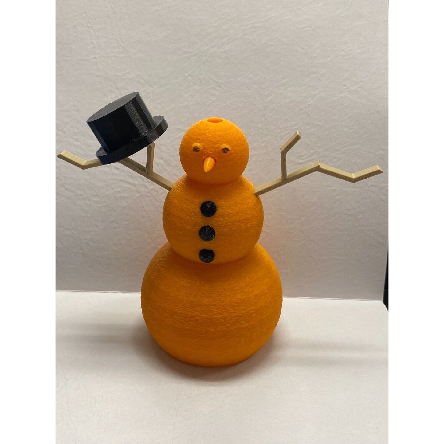 Snowman 3d Printed Orange with black hat and buttons