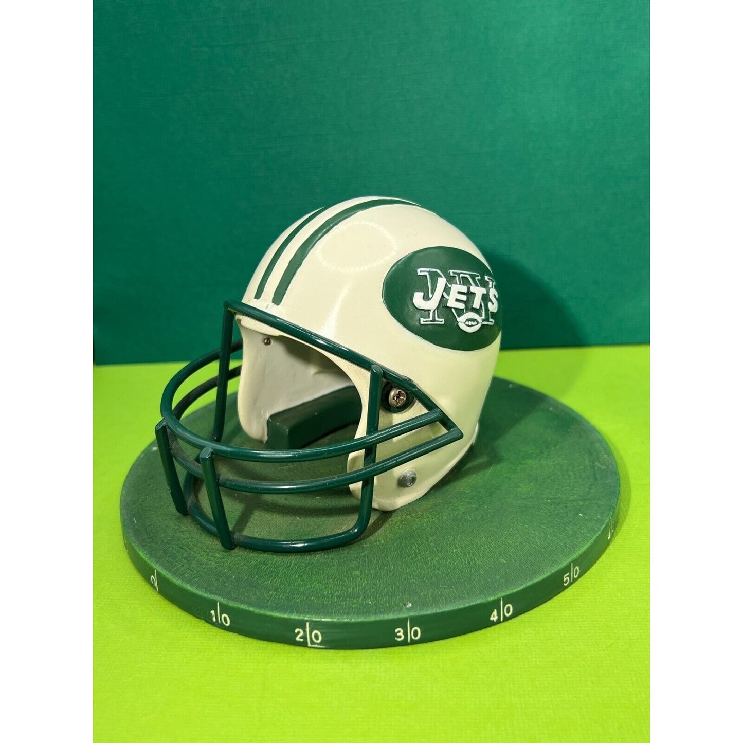 New York Jets Helmet on Round Playing Field Ceramic Metal Faceguard 3.5"h