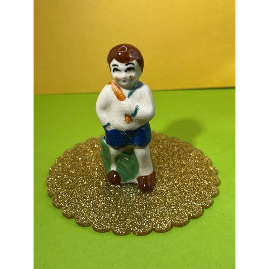 Miniature Porcelain Figurine School Boy 3" tall Vintage Occupied Japan