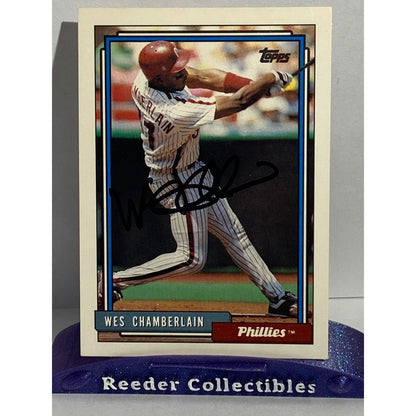 1992 Topps #14 Wes Chamberlain Philadelphia Phillies In Person Autograph