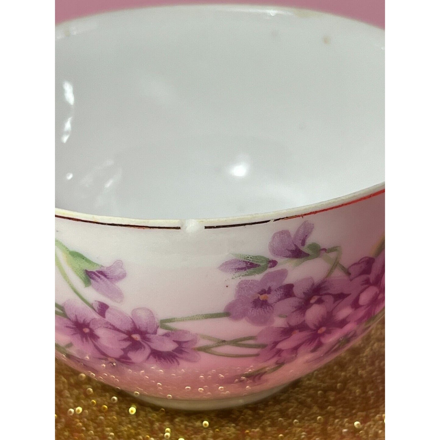 Purple Flower 2 piece matching Tea Cups Occupied Japan sm chip on one see Photos