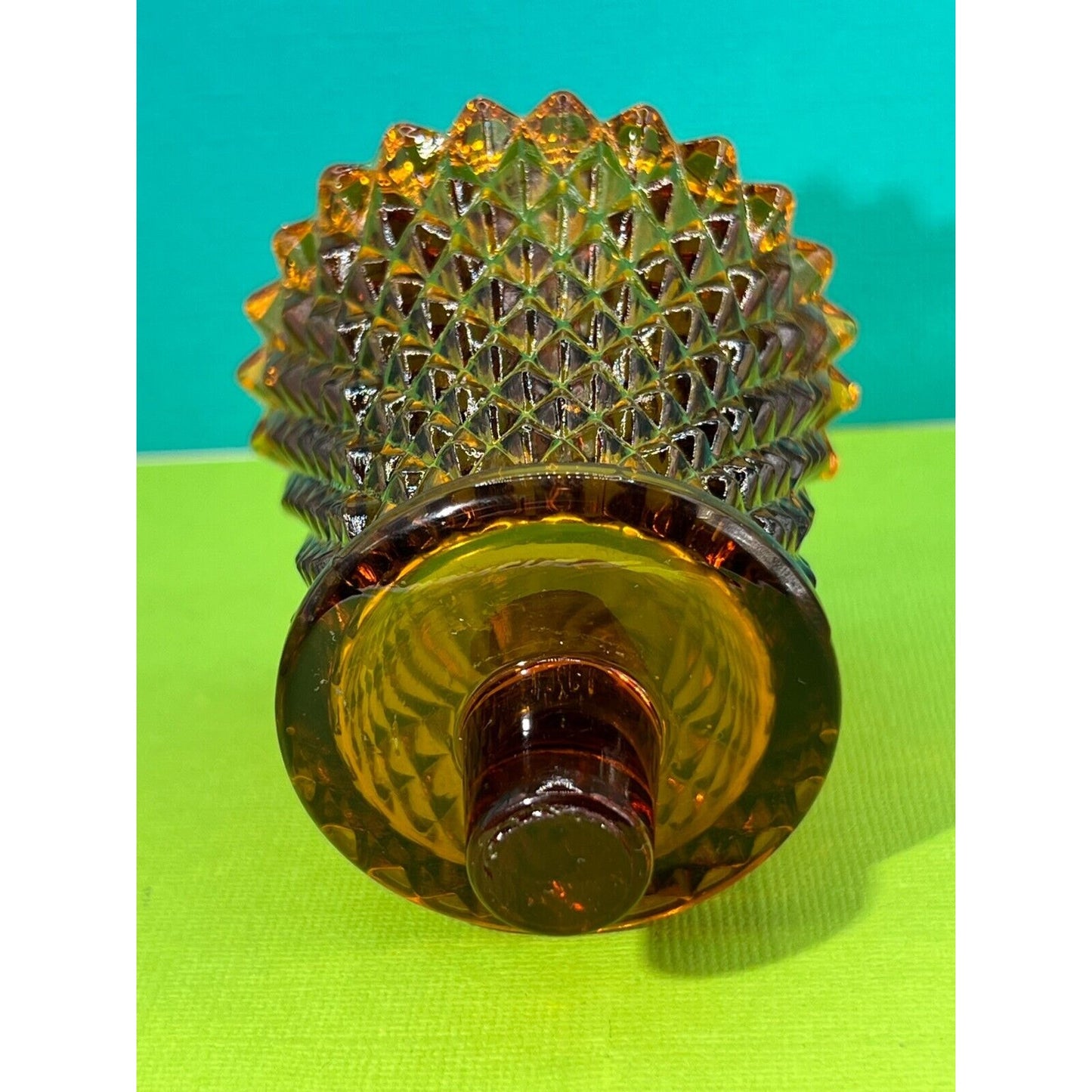 Amber Diamond Point Hobnail Pegged Glass Votive Candle Holder Vintage