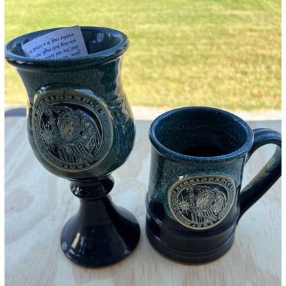 Cloth & Clay 1994 Renaissance Festival Pottery Mug & Chalice Goblet Set