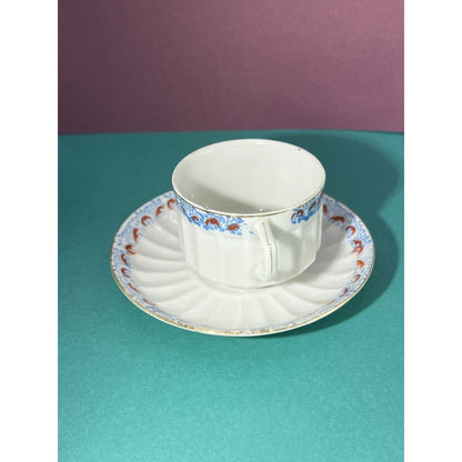 Demitasse Cup & Saucer White Red Blue Fine Porcelain Hand Painted Occupied Japan