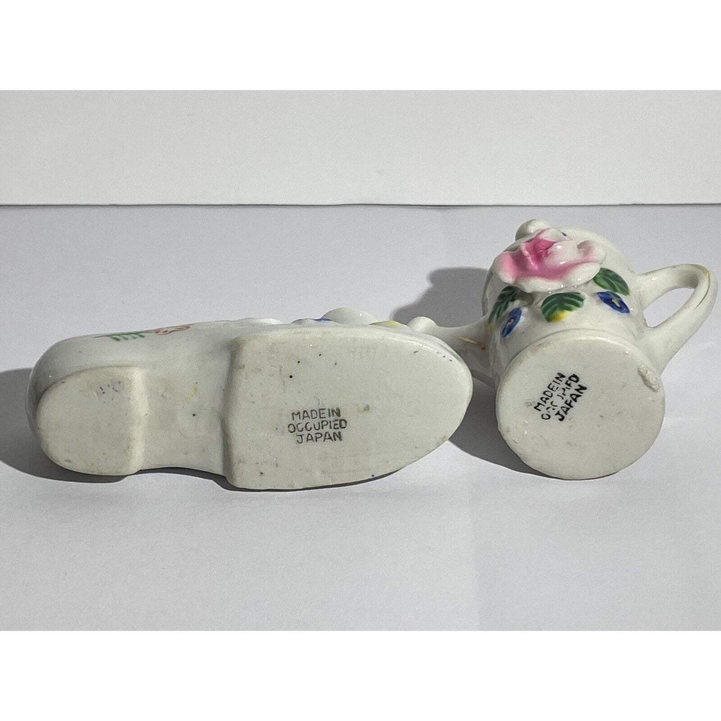 Pair of Vintage Fancy Miniature Ceramic Shoes - Japan & Occupied Japan