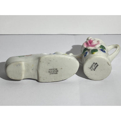 Pair of Vintage Fancy Miniature Ceramic Shoes - Japan & Occupied Japan
