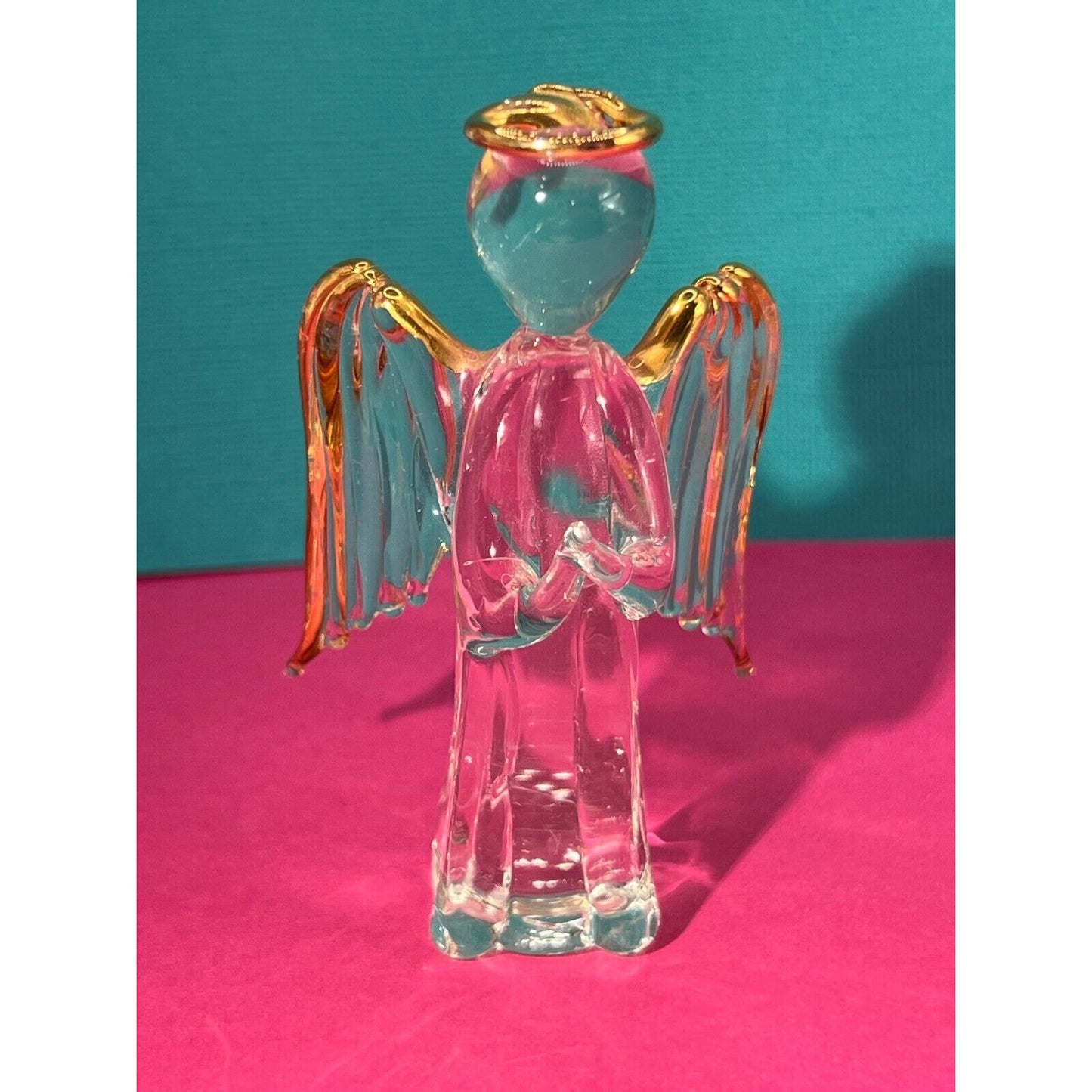 Angel made of Glass with Gold Trimmed Wings and Halo 3 inch tall