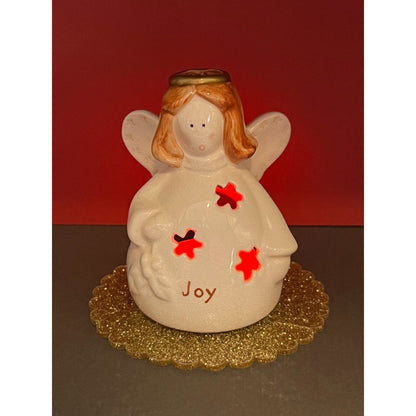 Russ Glitter & Gold Stoneware Votive (NOT INCL) Candle Holder Christmas Angel