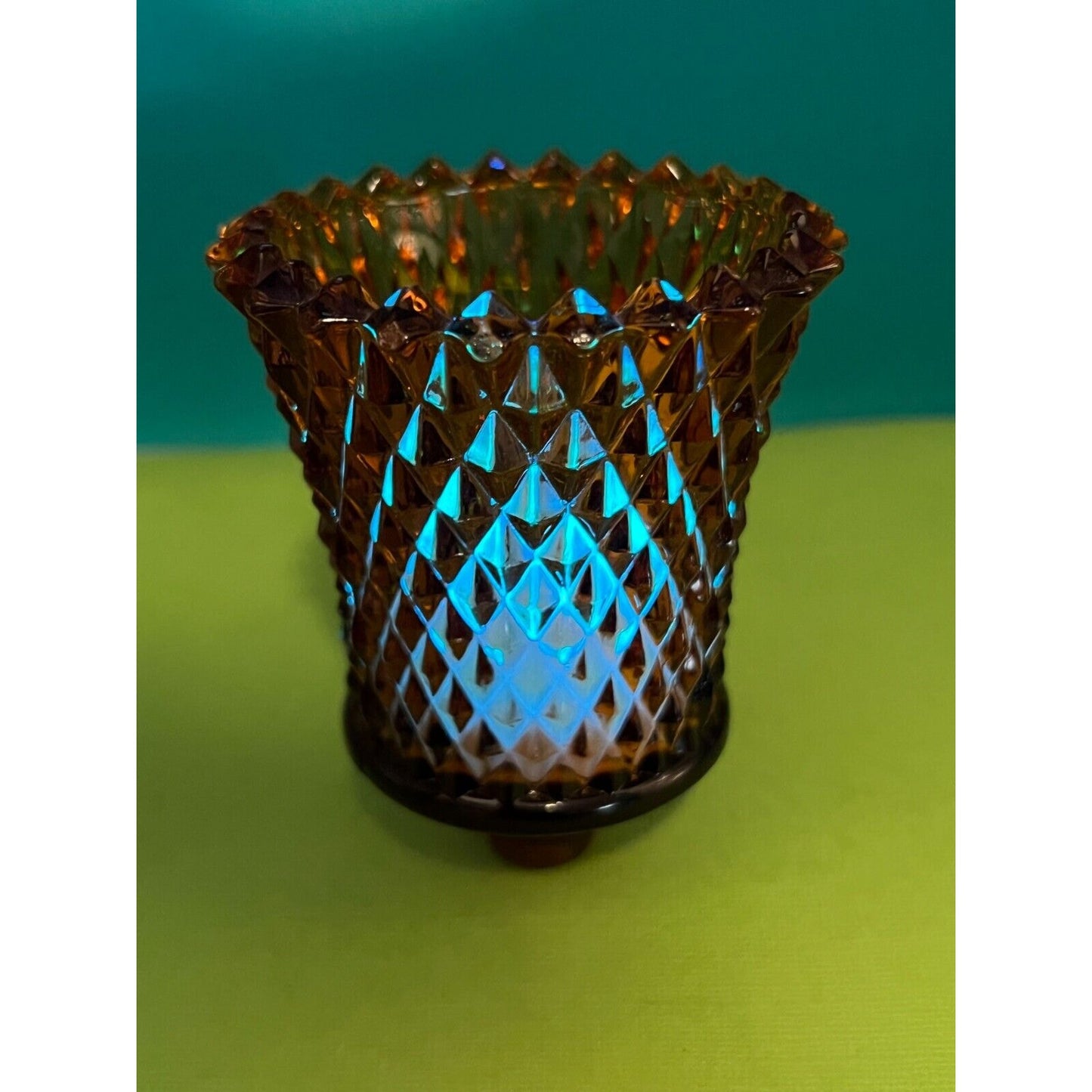 Amber Diamond Point Hobnail Pegged Glass Votive Candle Holder Vintage