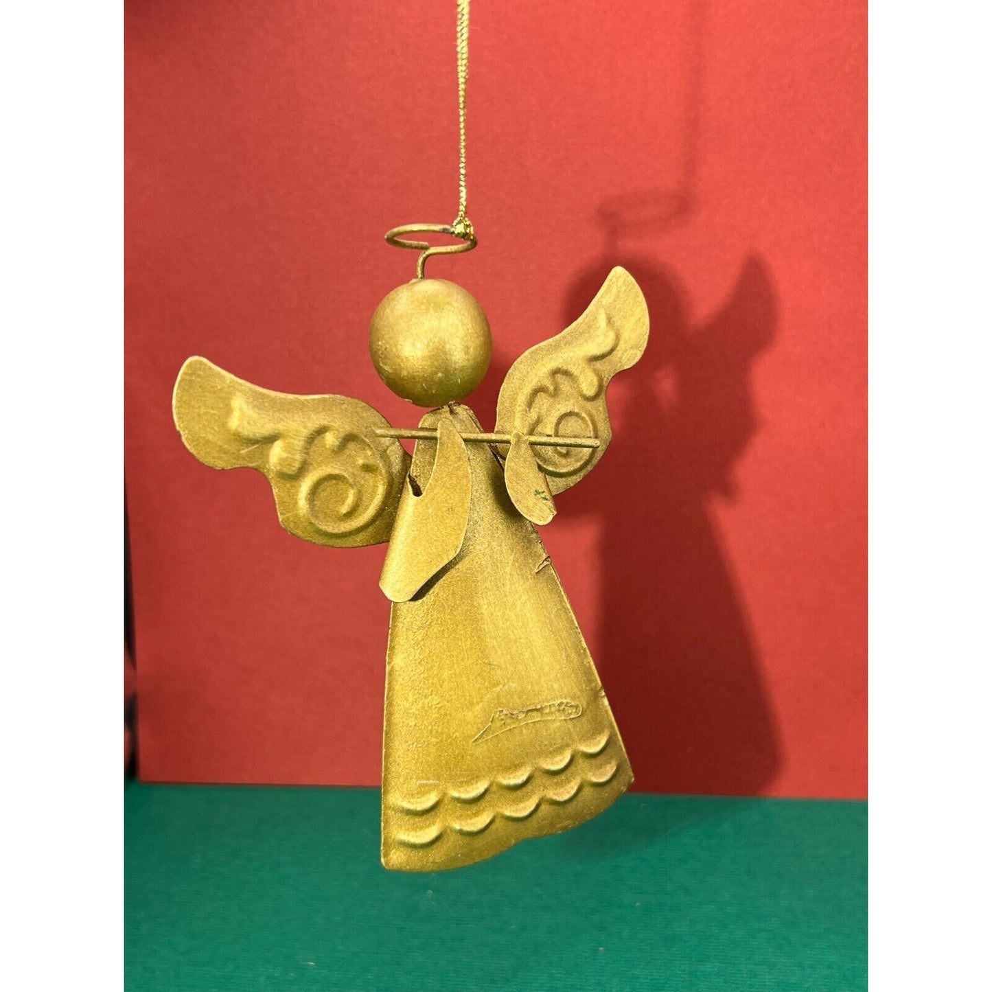 Metal Angel Playing Flute Christmas Ornament 4"