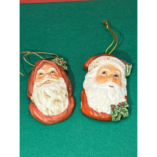 Vintage Pair of Ceramic Santa Head Ornaments