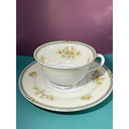 Footed Cup & Saucer Set Occupied Japan Vintage Chip on bottom of Cup