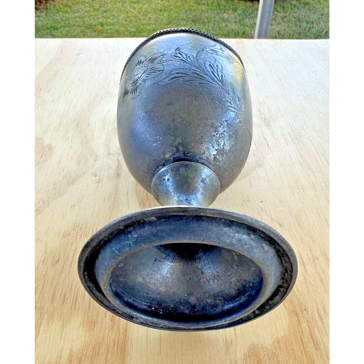 Decorative Flower and Leaves Pewter Goblet Chalice