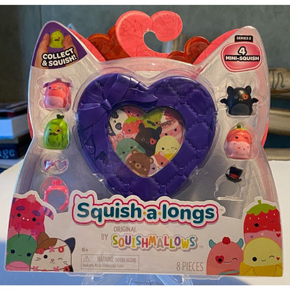 Original Squishmallows 4 Squish-a-longs + 3 Accessories + Purple Case
