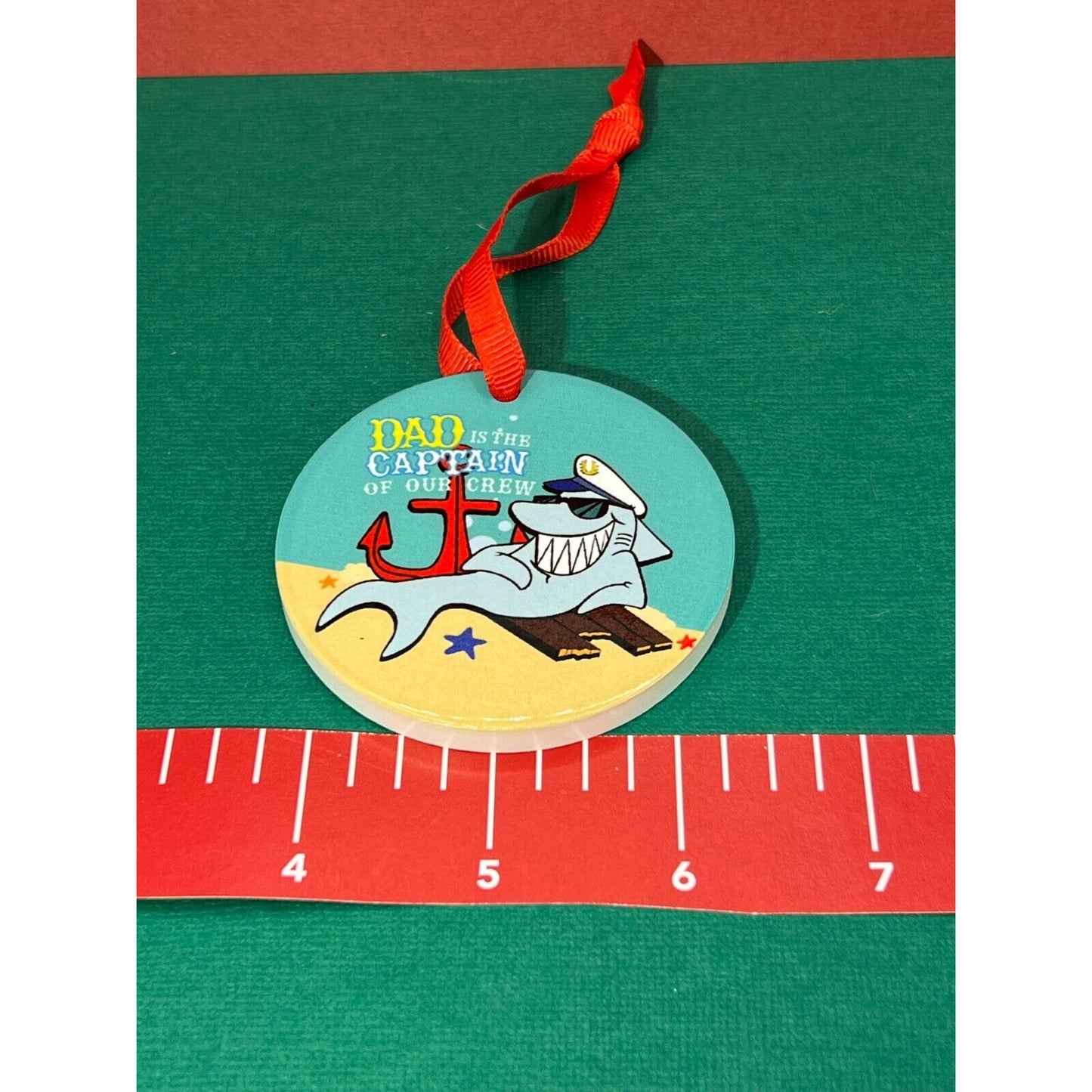 Dad Ornament Shark Dad is the Captain of our crew 2" Diameter Ceramic