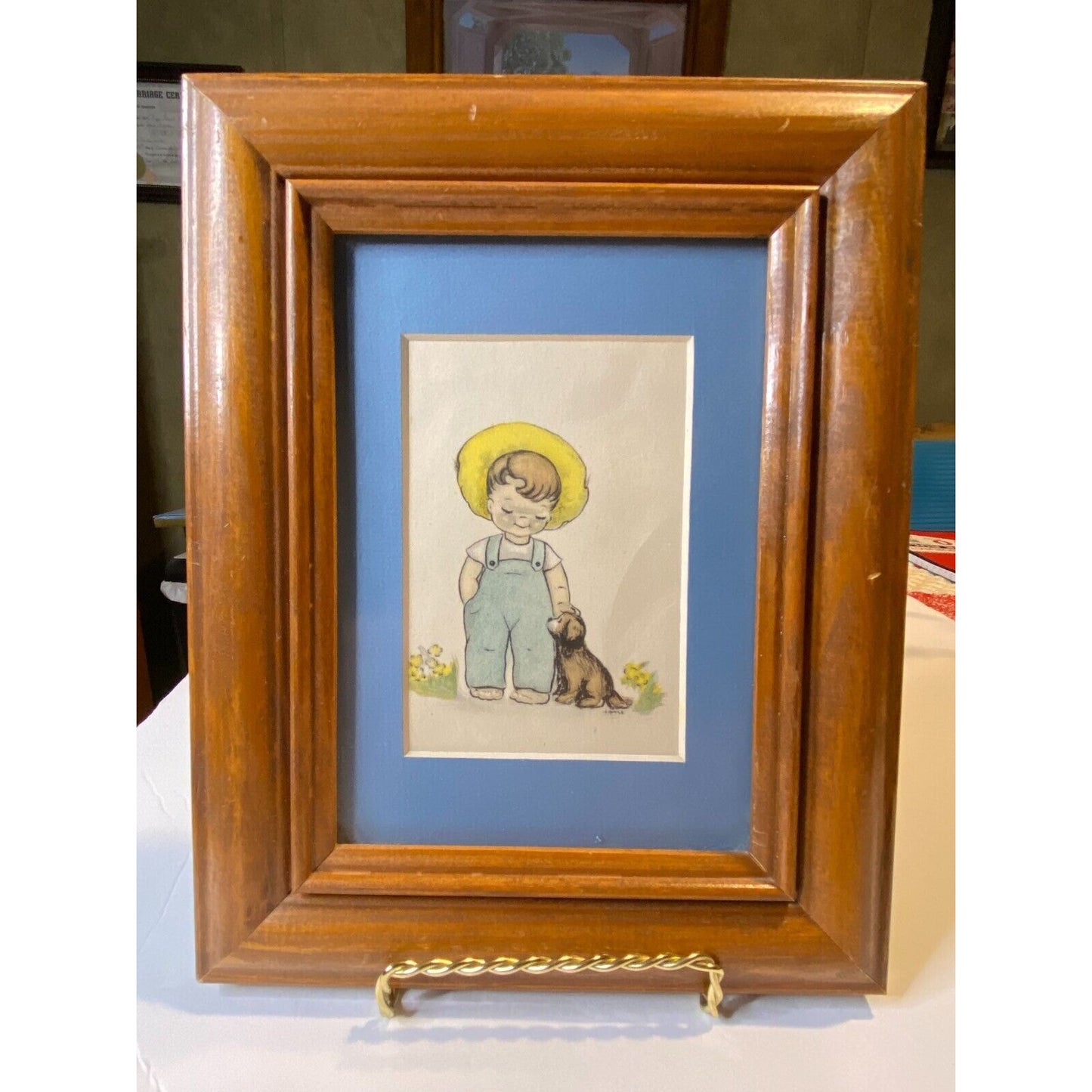 1950s Lambert Pictures Pair Wood Framed Glass Front