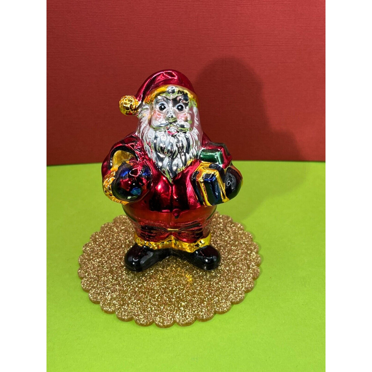 Santa With Gifts Figurine Vintage Some Wear
