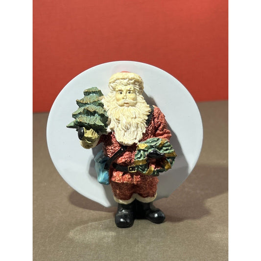 Vintage Hand-Painted Resin Santa Christmas Tree 3" Fridge Magnet