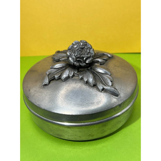 JD Estanhos 95% SN Trinket Box w/ Flower Portugal Etain-Estanho