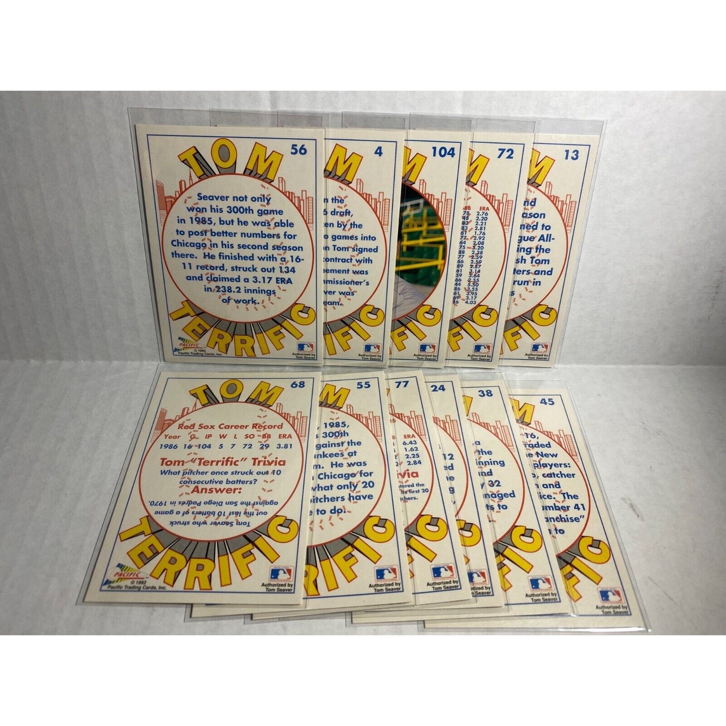 Tom Seaver 1992 Pacific Tom Terrific Lot of 11 Baseball Cards Mets Reds Red Sox