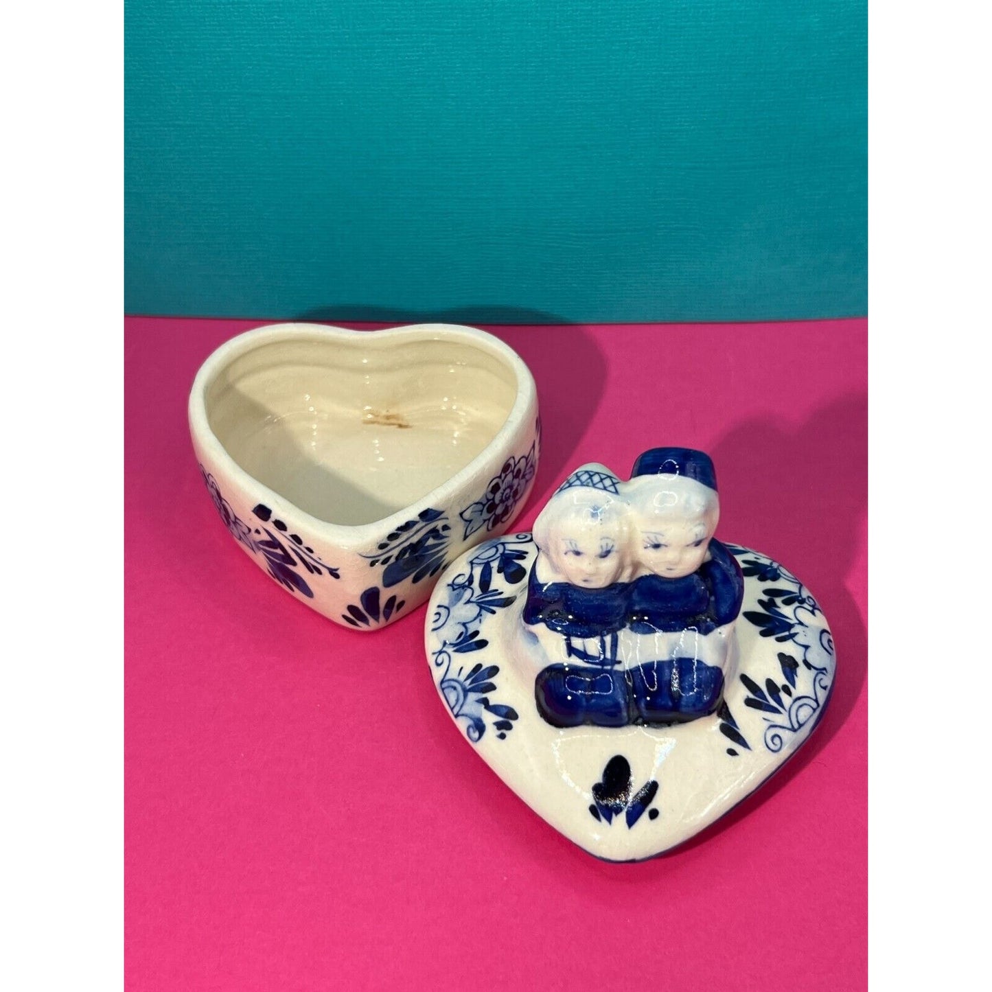 Delft Blue & White Dutch Boy & Girl Ceramic Trinket Box